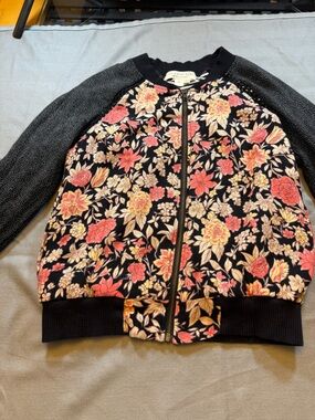 saltwater LUXE Black Floral Zip Jacket with Coral and Cream Flowers
